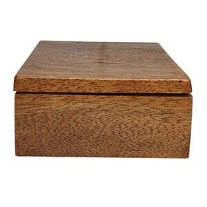 Wood Hinged Box Square With Round Interior Cutout Felt Lined 5.75"x5.5"x2.75"